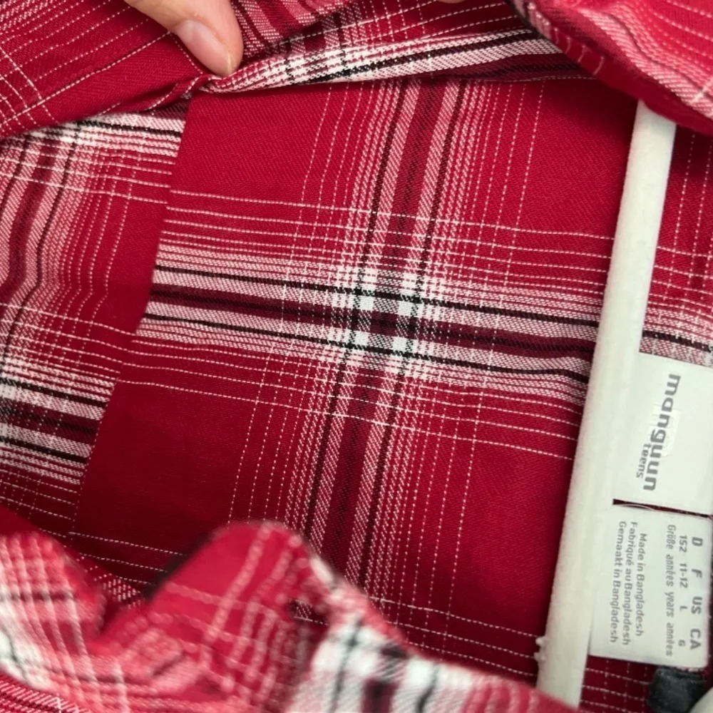 Boys shirt, size 11-12, red plaid, mangoon teen, brand new no tags
